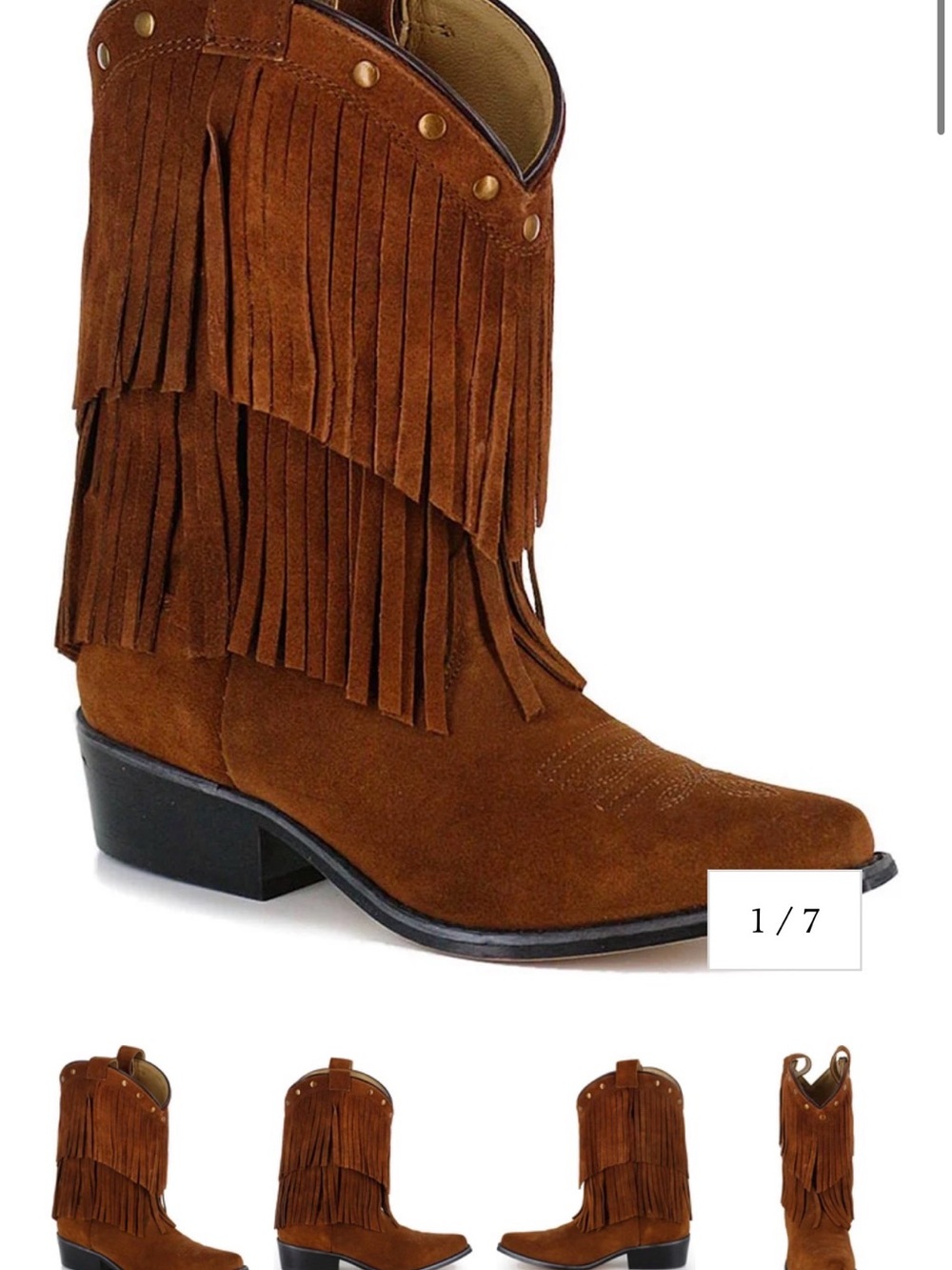 Shyanne Brown Suede Fringe Kids Western Boots with Stud Accents